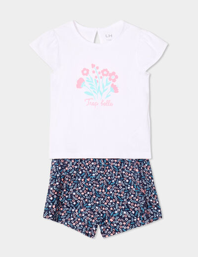 Ensemble 2 pièces t-shirt et short coton bleu marine bébé fille