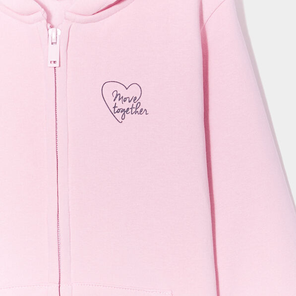 Sweat zippé à capuche molleton rose pastel fille