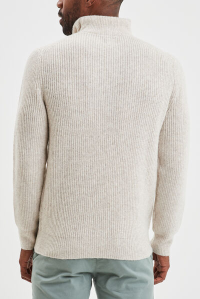 Pull avec col camionneur côtelé beige homme
