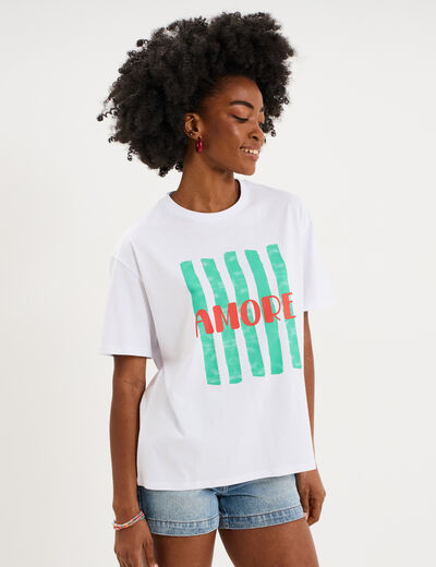 T-shirt droit manches courtes coton blanc femme