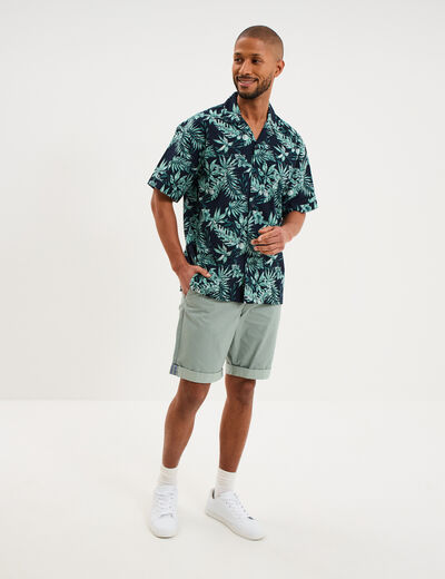Bermuda short chino droit coton stretch vert olive homme