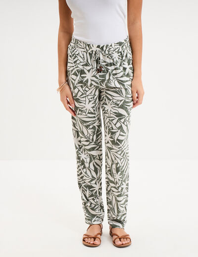 Pantalon fluide ceinture &eacute;lastiqu&eacute;e vert kaki femme