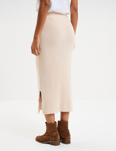 Jupe longue tricot ajust&eacute;e beige femme