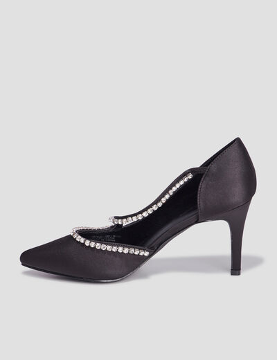 Escarpins brides &agrave; strass pied large noir femme
