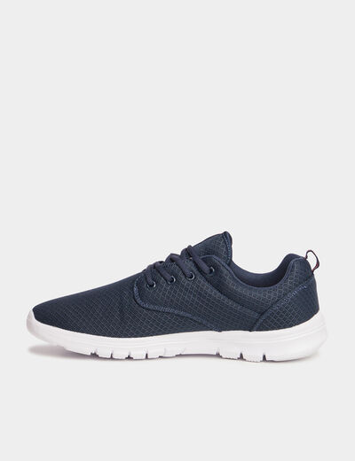 Baskets plates running crant&eacute;es bleu marine homme