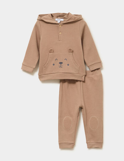 Ensemble 2 pi&egrave;ces sweat et jogging coton marron fonc&eacute; b&eacute;b&eacute; gar&ccedil;on