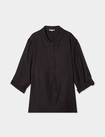 Blouse manches retroussables noir femme grande taille