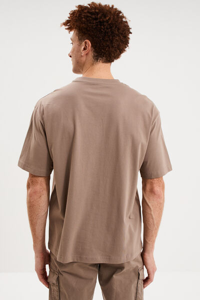 T-shirt col rond coupe relax coton &eacute;pais gris homme