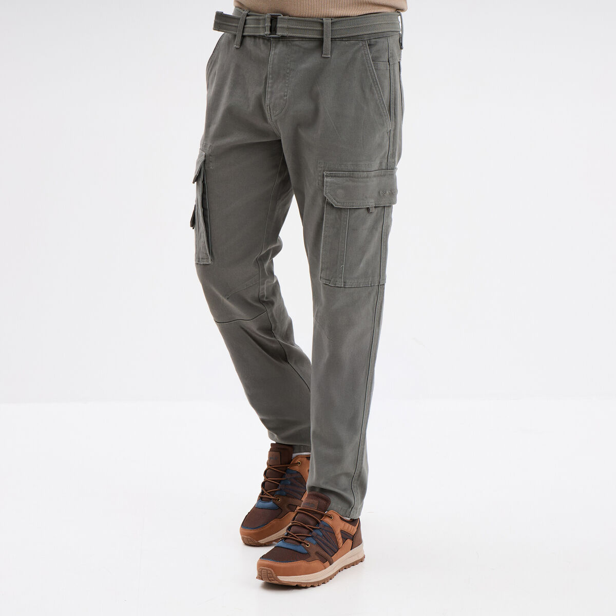 Pantalon cargo ceintur&eacute; Trappeur gris homme