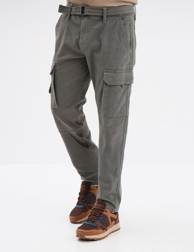 Pantalon cargo ceinturé Trappeur gris homme