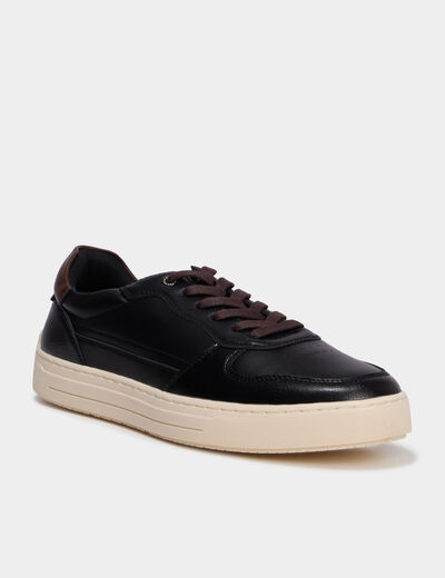 Baskets &agrave; lacets bi-mati&egrave;res noir homme