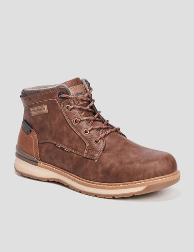 Bottines montantes &agrave; lacets marron homme