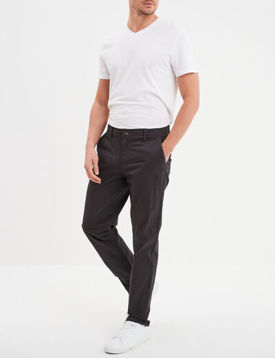 Pantalon chino droit stretch retroussé gris foncé homme