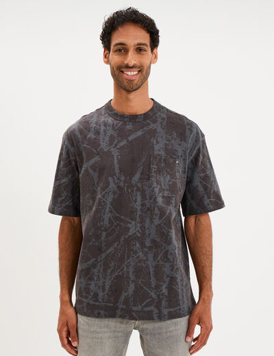 T-shirt col rond manches courtes coton gris fonc&eacute; homme