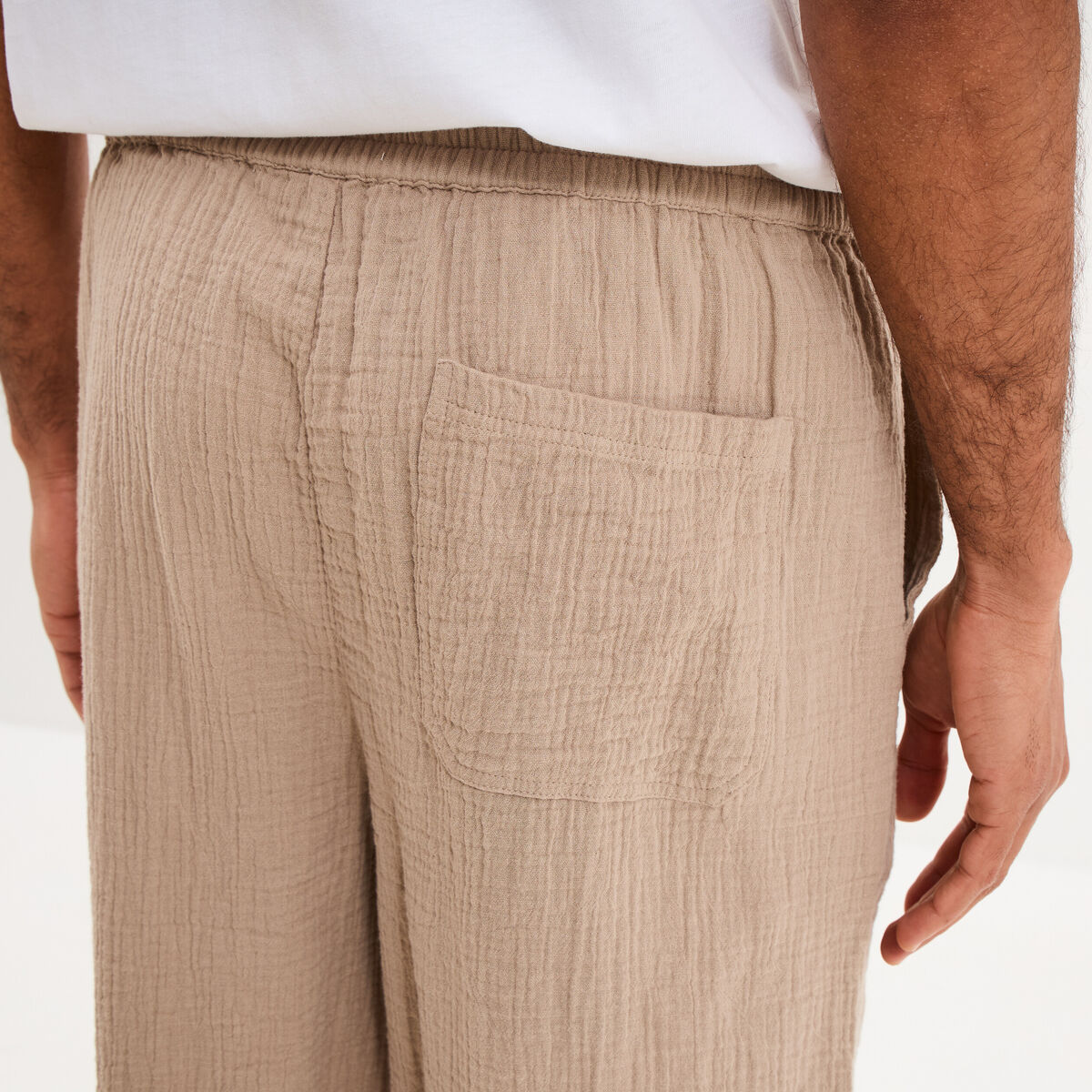 Short chino droit gaze de coton taupe homme