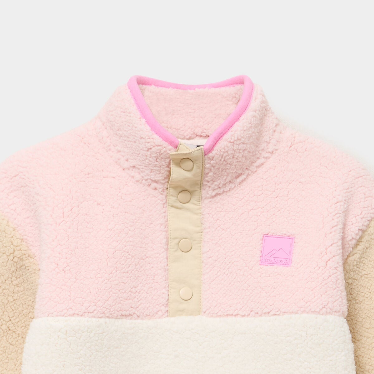 Sweat effet sherpa col montant boutonn&eacute; sable fille