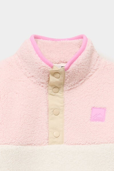 Sweat effet sherpa col montant boutonn&eacute; sable fille
