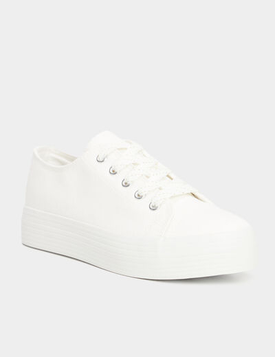 Tennis en toile basses à lacets blanc femme