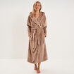 Peignoir effet velours &agrave; capuche beige femme