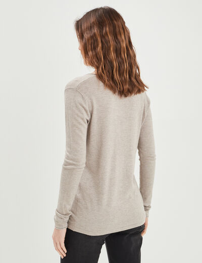 Pull ajusté avec col en V beige femme