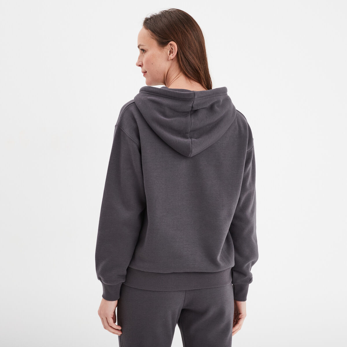 Sweat hoodie molleton à capuche gris foncé femme