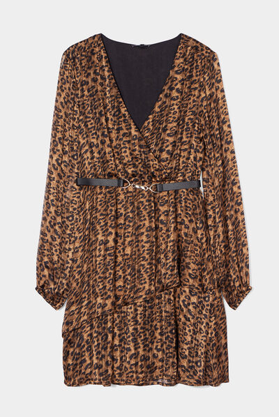 Robe droite ceinturée beige femme