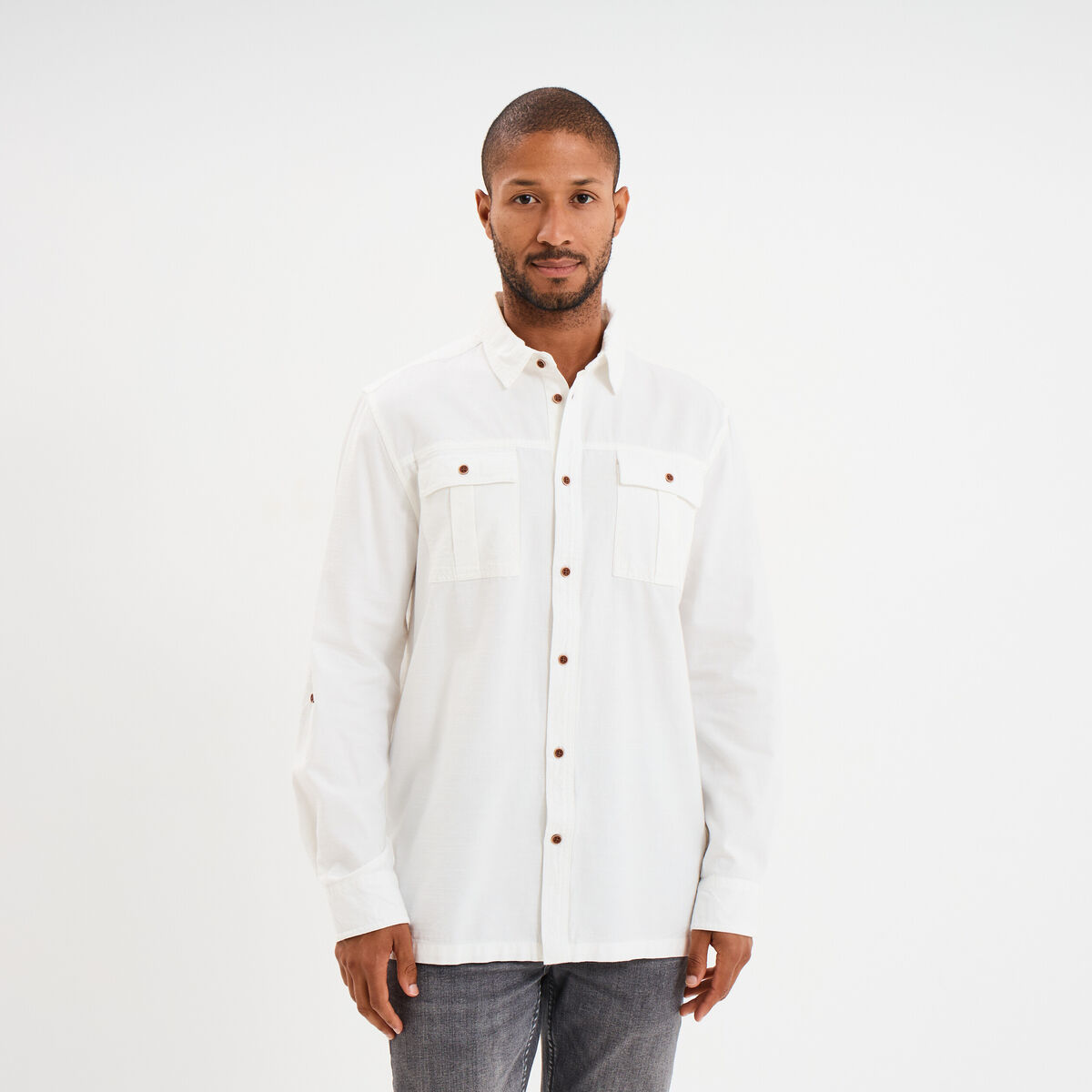 Chemise manches retroussables ivoire homme