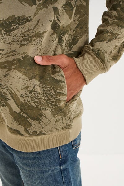 Sweat hoodie &agrave; capuche molleton vert kaki homme