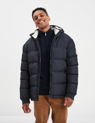 Doudoune doubl&eacute;e &agrave; capuche bleu fonc&eacute; homme