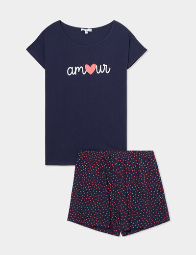 Ensemble pyjama short 2 pièces coton bleu marine femme