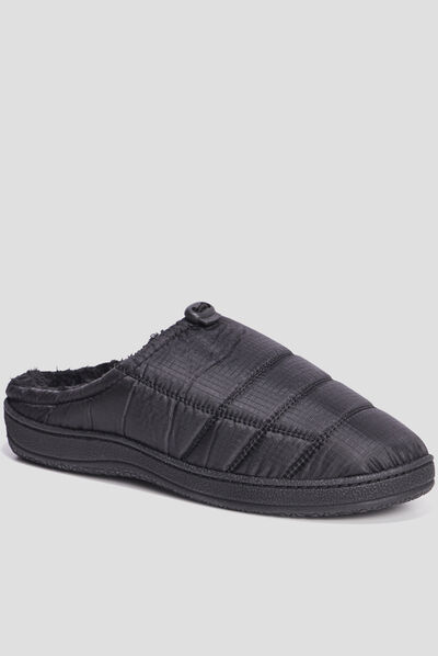 Chaussons mules matelassés et fourrés noir homme