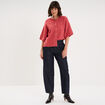 Gilet boutonn&eacute; manches courtes col rond rose cerise femme