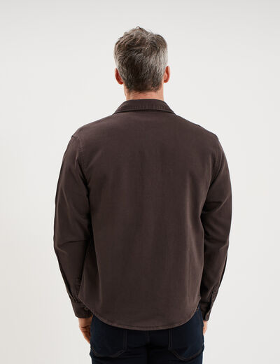 Surchemise droite m&eacute;lange coton stretch marron fonc&eacute; homme