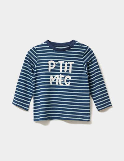 T-shirt manches longues col rond coton bleu marine bébé garçon
