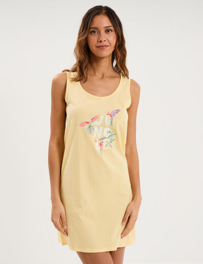 Chemise de nuit sans manches coton jaune clair femme