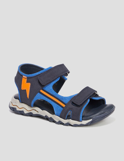 Sandales à scratchs en cuir Creeks Polis bleu marine garçon