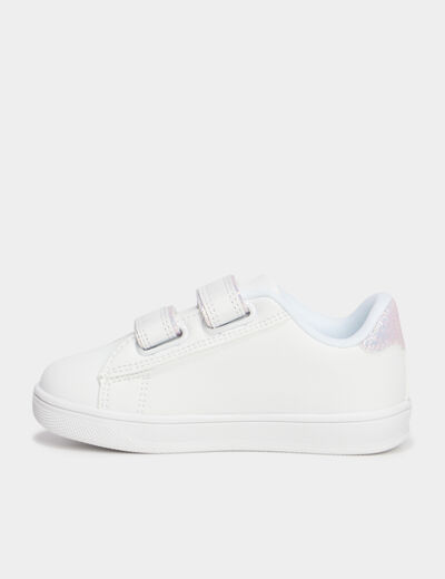 Tennis basses à scratchs blanc fille