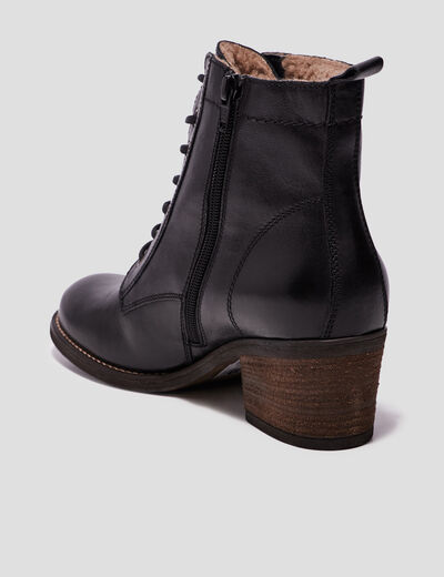 Bottines en cuir &agrave; talons fourr&eacute;es noir femme