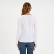 T-shirt col en V manches longues coton blanc femme