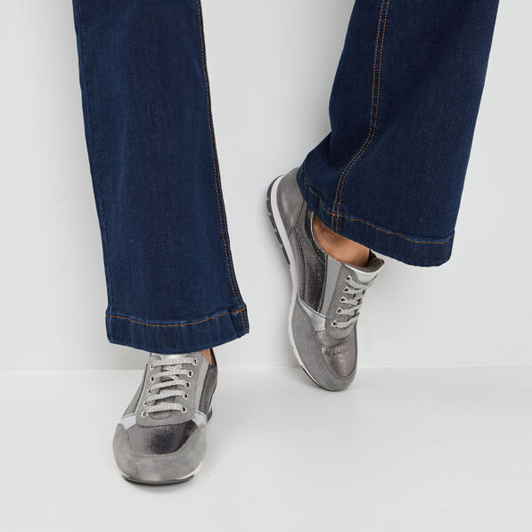 tennis a lacets en cuir gris femme Tennis à lacets en cuir gris femme
