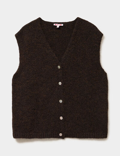 Gilet sans manches col en V marron fonc&eacute; femme