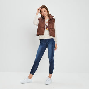 doudoune droite courte sans manches marron femme Doudoune droite courte sans manches marron femme