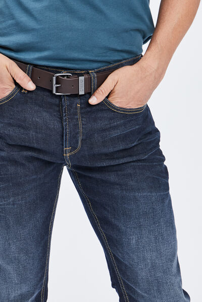 Jeans regular ceinturé denim stone homme