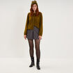 Gilet col rond &agrave; volants boutonn&eacute; vert olive femme
