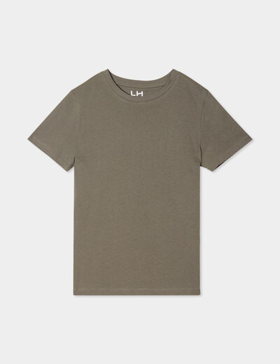 T-shirt en coton manches courtes vert kaki garçon