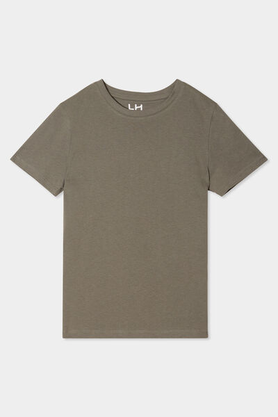 T-shirt en coton manches courtes vert kaki gar&ccedil;on
