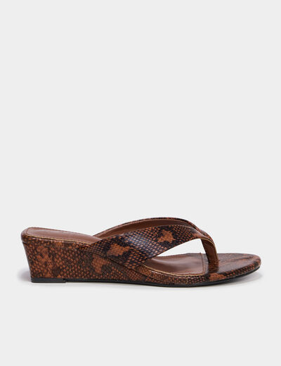 Mules &agrave; talons compens&eacute;s marron femme