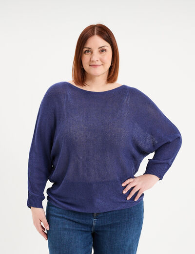 Pull manches longues col rond bleu marine femme grande taille
