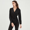Blouse satin col V cache-coeur Mosquitos noir femme