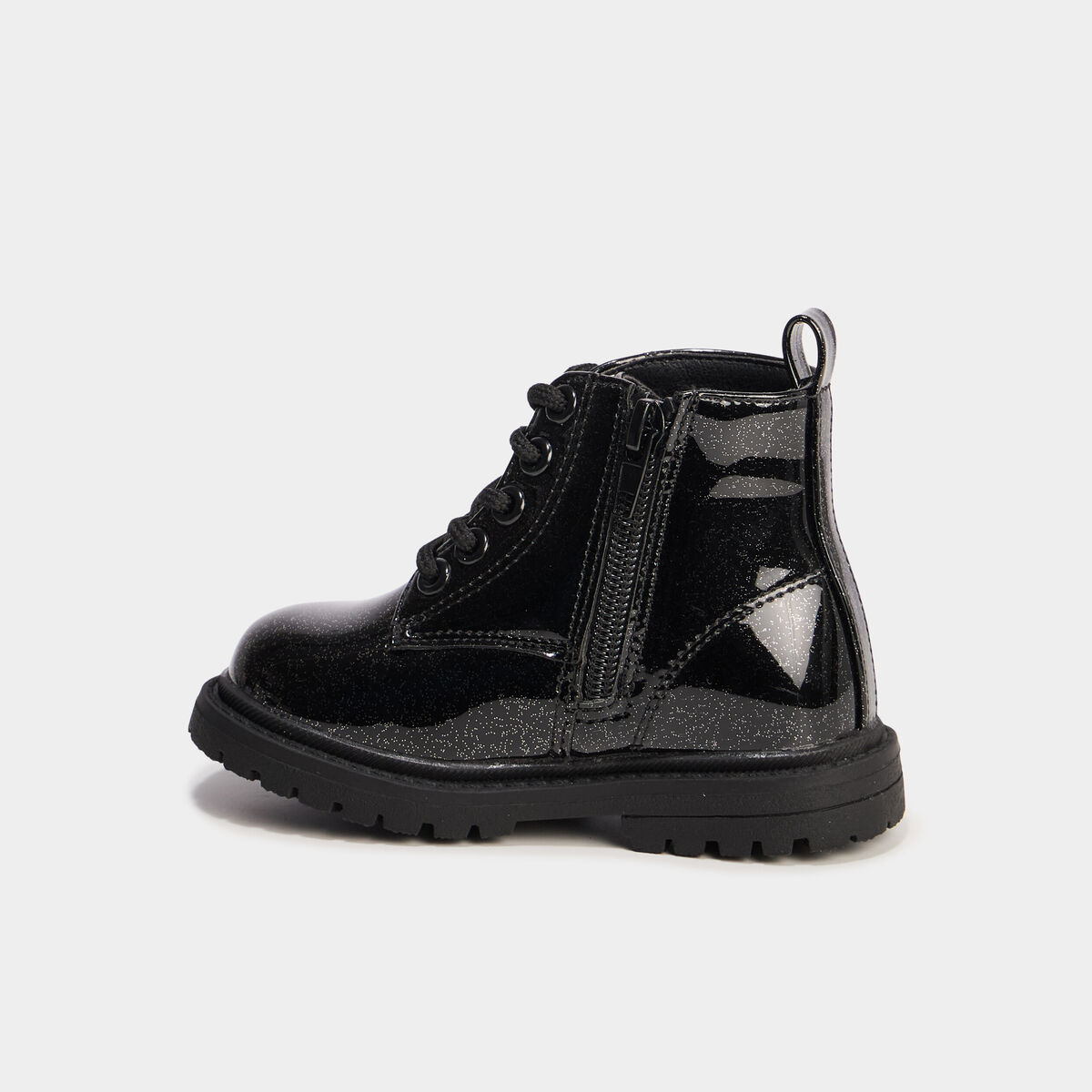 Boots crantées vernies à paillettes noir bébé fille
